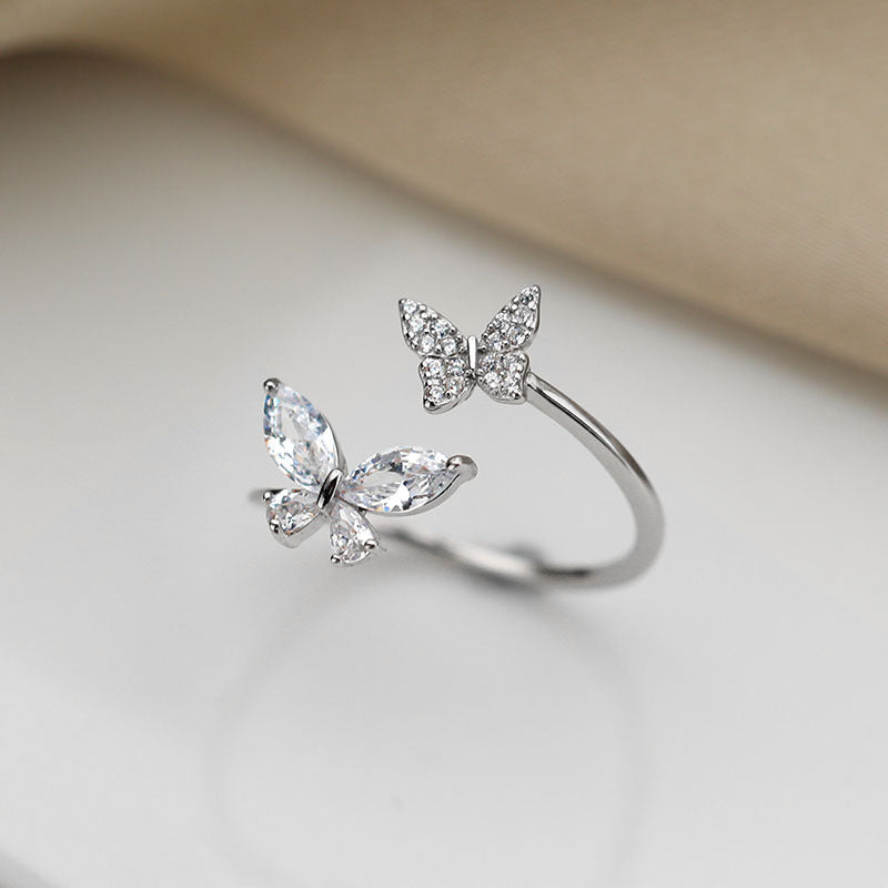 S925 Sterling Silver Butterfly Ring for Women – Adjustable Diamond Inlay | Elegant Gift Jewelry