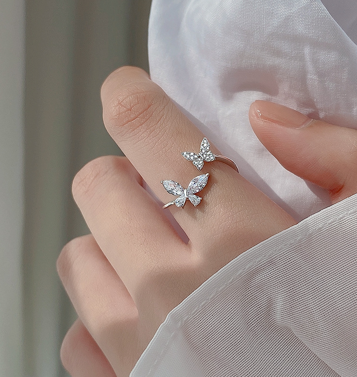 S925 Sterling Silver Butterfly Ring for Women – Adjustable Diamond Inlay | Elegant Gift Jewelry