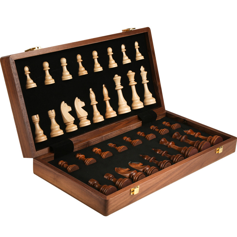 Large Wooden Folding Chess Set for Kids – Educational Board Game with Child-Safe Pieces
