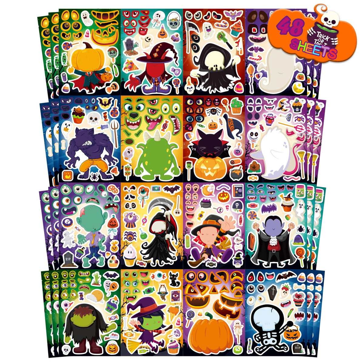 Halloween Fun Face Stickers 48-Pack