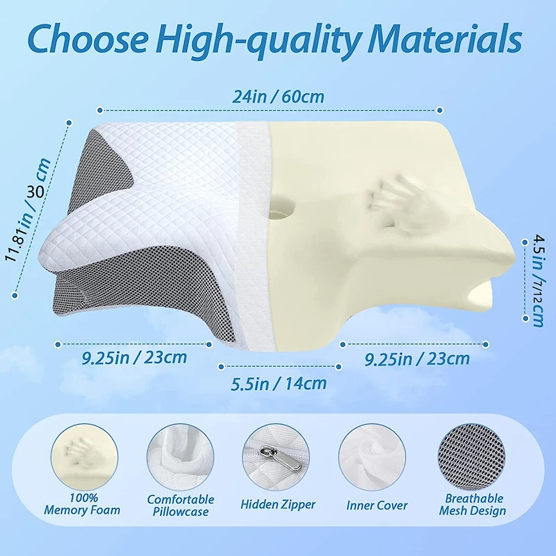 Memory Foam Cervical Neck Pillow – Ergonomic Contour Design for Neck Pain Relief &amp; Better Sleep
