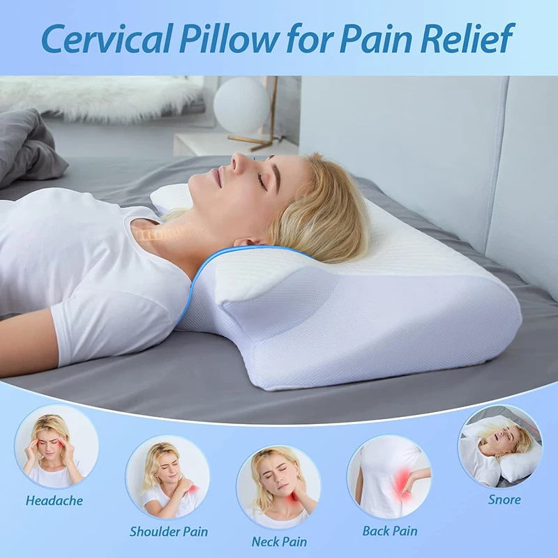 Memory Foam Cervical Neck Pillow – Ergonomic Contour Design for Neck Pain Relief &amp; Better Sleep