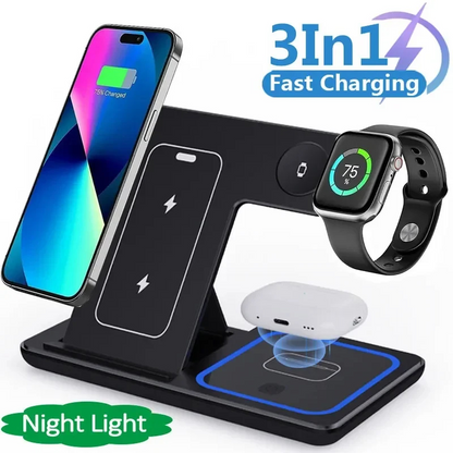 Foldable Fast 3 In 1 LED Wireless Charging Stand