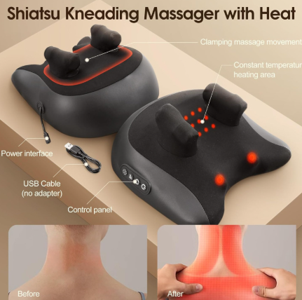 Shiatsu Neck &amp; Shoulder Massage Pillow – Deep Kneading with Heat Therapy | Home, Office &amp; Car Use