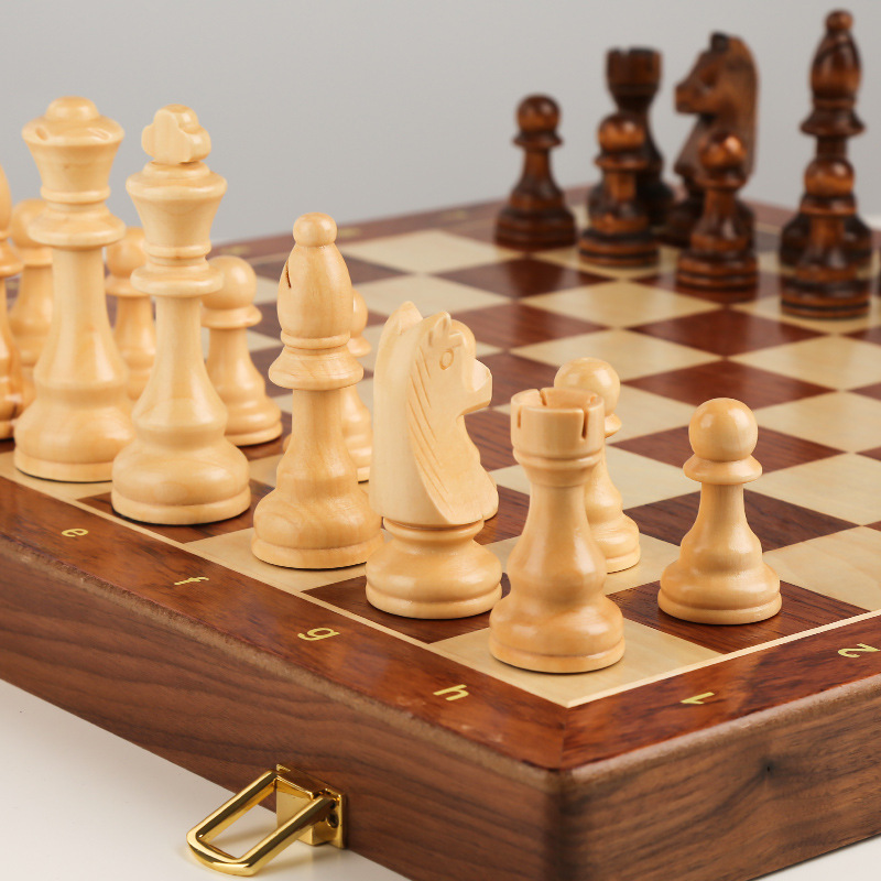 Large Wooden Folding Chess Set for Kids – Educational Board Game with Child-Safe Pieces