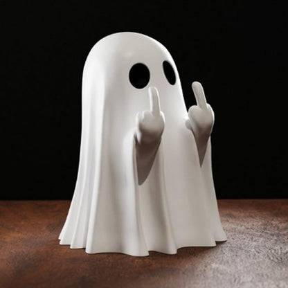 Funny Halloween Ghost Statue – Quirky Middle Finger Ghost Figurine | Resin Decor for Home &amp; Office