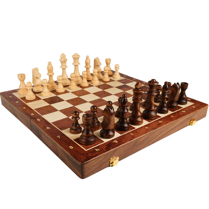 Large Wooden Folding Chess Set for Kids – Educational Board Game with Child-Safe Pieces