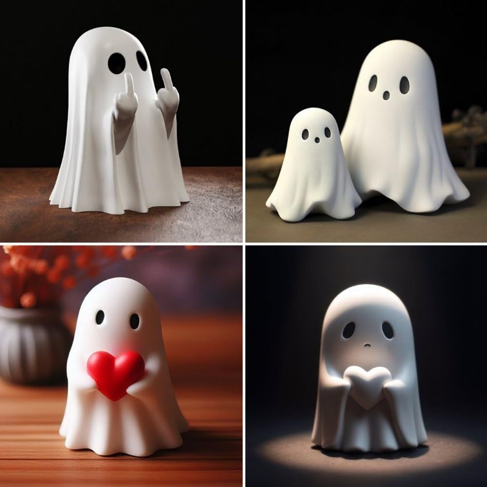 Funny Halloween Ghost Statue – Quirky Middle Finger Ghost Figurine | Resin Decor for Home &amp; Office